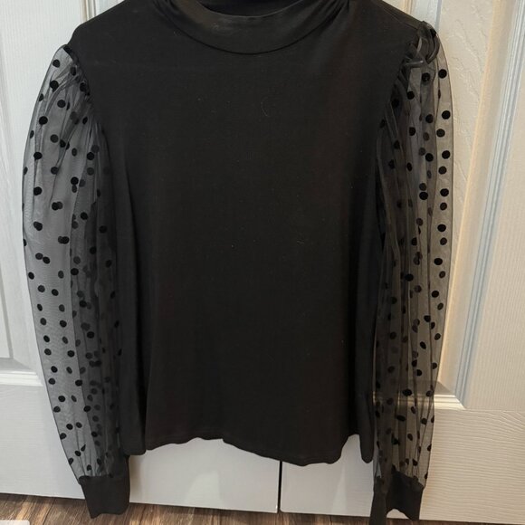 Women's XL Black Blouse with Mesh Sleeves - Picture 2 of 3